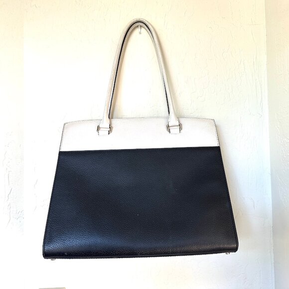 Kate Spade Black & Cream Leather Colorblock Tote Shoulder Bag — EUC - Picture 2 of 13